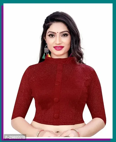 Reliable Maroon Cotton Blend Embellished Stitched Blouse For Women-thumb0