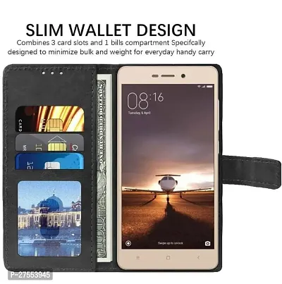 redmi 3s flip cover black color/ leather flip cover / 3 card pocket / inbuilt stand / magnetic strap-thumb2
