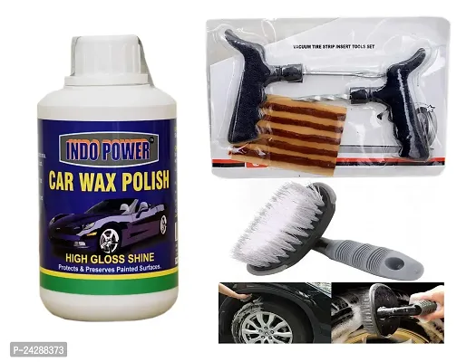 INDOPOWER? Ss932-CAR WAX POLISH 250gm+ Tubelass smart Panchar Kit. +All Tyre Cleaning Brush