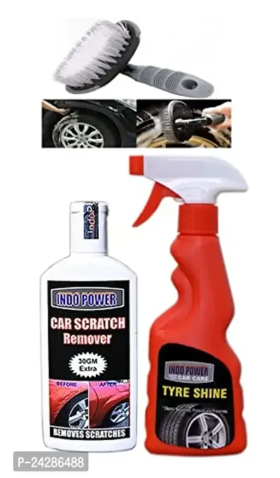 INDOPOWER? R1021-TYRE SHINER SPRAY 250ml+ Scratch Remover 100gm.+All Tyre Cleaning Brush-thumb0