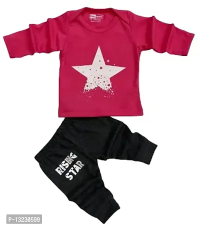 Piku Store Full Sleeves Pink Cartoon Print Baby T-shirt and Printed Lower/Track pant (2-3 years)-thumb0