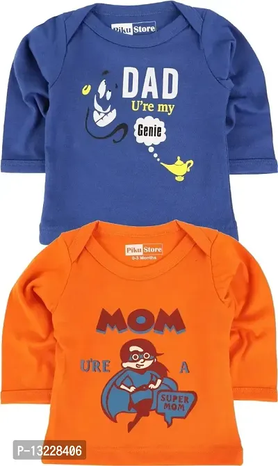 Piku Store Full Sleeves Royal Blue & Orange T-Shirt for Kids- Pack of 2 (2-3 Years)