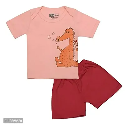 Piku Store Hosiery Multi-Color Half Sleeves T-Shirt  Short Set for Baby Girls  Boys-thumb0