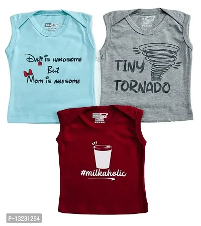 Piku Store Sleeveless Hosiery t-Shirts for Baby Boy & Baby Girl (2-3 Years, AquaBlue-LightGrey-Maroon)