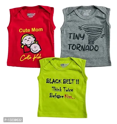 Piku Store Sleeveless Hosiery t-Shirts for Baby Boy & Baby Girl (18-24 Months, Rosered-LightGrey-Limegreen)