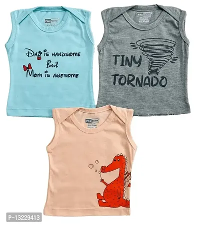 Piku Store Sleeveless Hosiery t-Shirts for Baby Boy & Baby Girl (6-12 Months, AquaBlue-LightGrey-Peach)-thumb0
