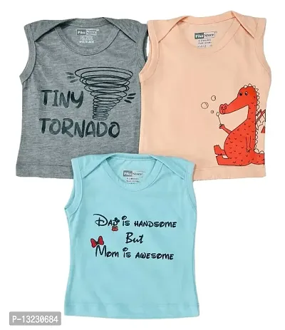 Piku Store Sleeveless Hosiery t-Shirts for Baby Boy & Baby Girl (12-18 Months, LightGrey-Peach-AquaBlue)-thumb0