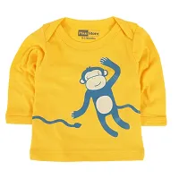 Piku Store Baby Boy's & Baby Girl's T-Shirt (MonkeyLion_Yellow & White_12-18 Months)-thumb1