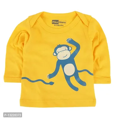 Piku Store Baby Boy's & Baby Girl's T-Shirt (MonkeyLion_Yellow & White_12-18 Months)-thumb2