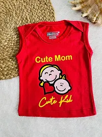 Piku Store Sleeveless Hosiery t-Shirts for Baby Boy & Baby Girl (0-3 Months, Rosered-LightGrey-Aqua Blue)-thumb1