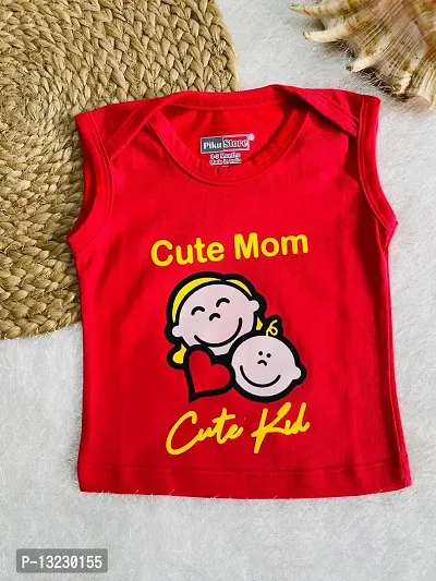 Piku Store Sleeveless Hosiery t-Shirts for Baby Boy & Baby Girl (0-3 Months, Rosered-LightGrey-Aqua Blue)-thumb2