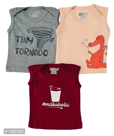 Piku Store Sleeveless Hosiery t-Shirts for Baby Boy & Baby Girl (2-3 Years, LightGrey-Peach-Maroon)-thumb0