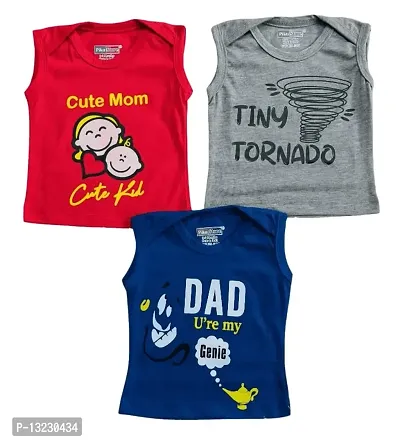 Piku Store Sleeveless Hosiery t-Shirts for Baby Boy & Baby Girl (0-3 Months, Rosered-LightGrey-RoyalBlue)