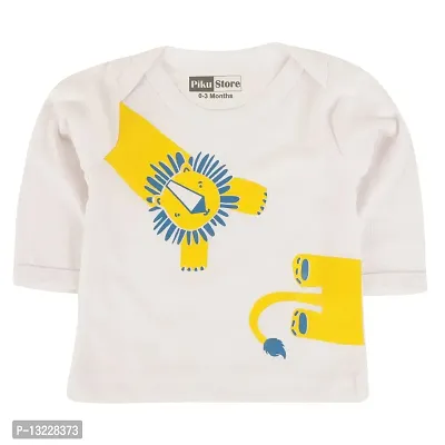 Piku Store Baby Boy's & Baby Girl's T-Shirt (MonkeyLion_Yellow & White_12-18 Months)-thumb3
