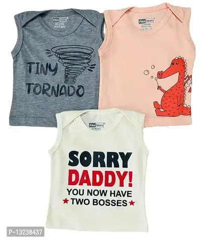 Piku Store Sleeveless Hosiery t-Shirts for Baby Boy & Baby Girl (0-3 Months, LightGrey-Peach-OffWhite)