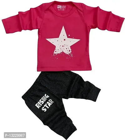 Piku Store Baby Full Sleeves Cartoon Print T-shirt and Printed Lower/Track pant (2-3 years, Pink & Dark grey)-thumb0