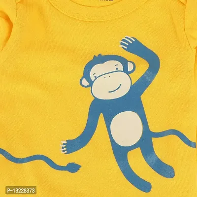 Piku Store Baby Boy's & Baby Girl's T-Shirt (MonkeyLion_Yellow & White_12-18 Months)-thumb4