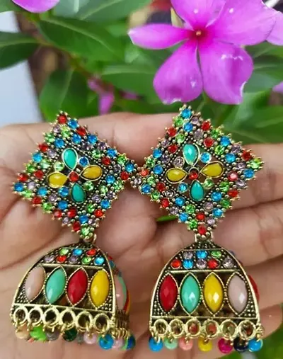 Fashion Frill Elegant Earrings For Women Geometric Traditional Earrings Floral Design Gold Plated Cubic Zirconia Jhumka Earrings For Women Girls Anniversary Gift For Wife