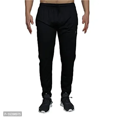 Stylish Black Cotton Blend Solid Regular Track Pants For Men-thumb0