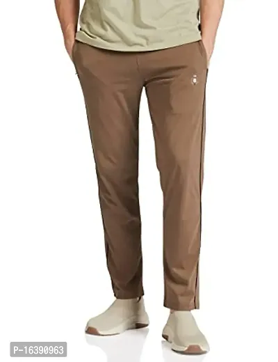 Stylish Khaki Cotton Blend Solid Regular Track Pants For Men-thumb0