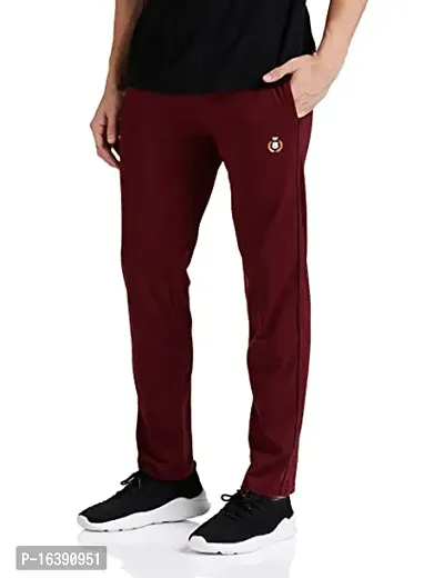 Stylish Red Cotton Blend Solid Regular Track Pants For Men