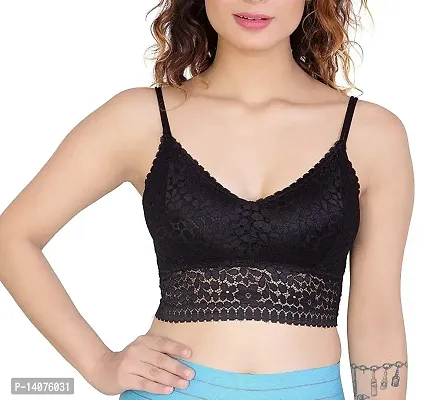 Buy Cresale? Women's/Girl's Lightly Padded Spaghetti Strap Floral Lace  V-Neck, Removable Pads Online In India At Discounted Prices