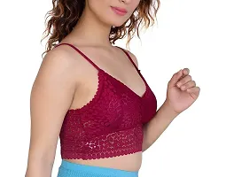 Cresale? Women's/Girl's Lightly Padded Spaghetti Strap Floral Lace V-Neck, Removable Pads-thumb2
