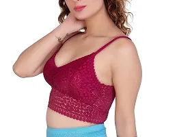 Cresale? Women's/Girl's Lightly Padded Spaghetti Strap Floral Lace V-Neck, Removable Pads-thumb3