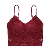 Cresale? Women's/Girl's Lightly Padded Spaghetti Strap Floral Lace V-Neck, Removable Pads-thumb4