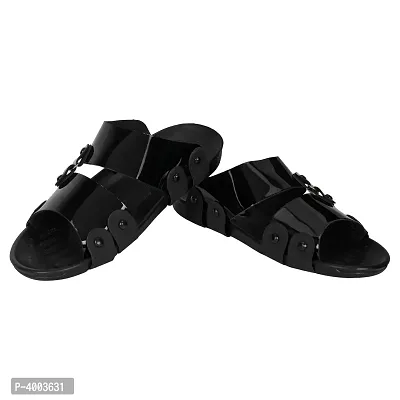 Black Synthetic Patent Sandals For Men-thumb5