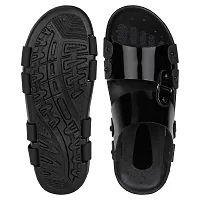 Black Synthetic Patent Sandals For Men-thumb3