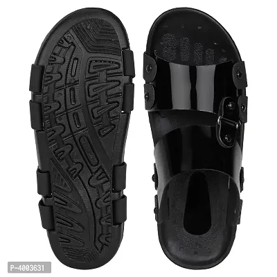 Black Synthetic Patent Sandals For Men-thumb4