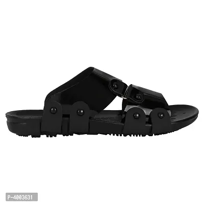 Black Synthetic Patent Sandals For Men-thumb2