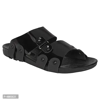 Black Synthetic Patent Sandals For Men-thumb0