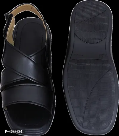 Men Black Solid PU Casual Trendy Sandals-thumb5