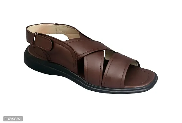 Men Brown Solid PU Casual Trendy Sandals