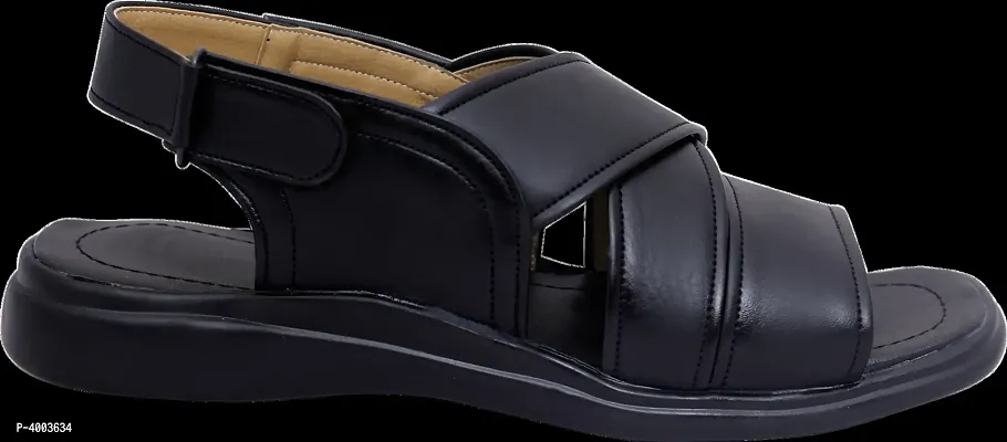 Men Black Solid PU Casual Trendy Sandals-thumb2