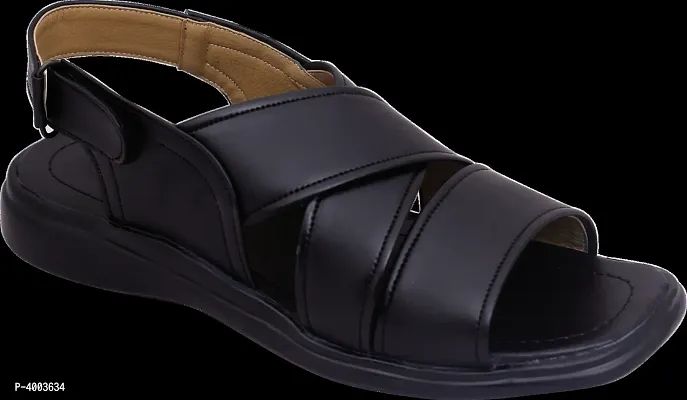Men Black Solid PU Casual Trendy Sandals-thumb0