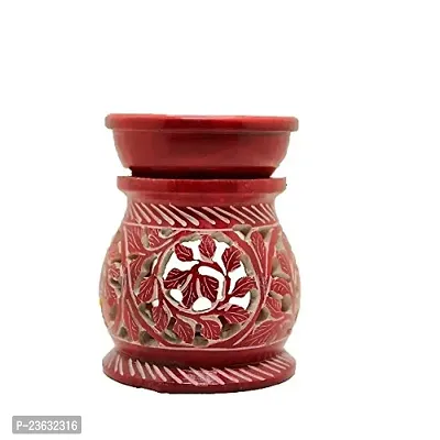 IYBHandcrafted Marble Floral Carving Aroma Oil Burner  Oil Diffuser in Red Color for  Gifting  Meditation  Aromatherapy  Home Decor  etc