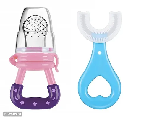 Baby Fruit Food Feeder Nibbler Pacifier With Soft U Shaped Silicone Toothbrush For Kids