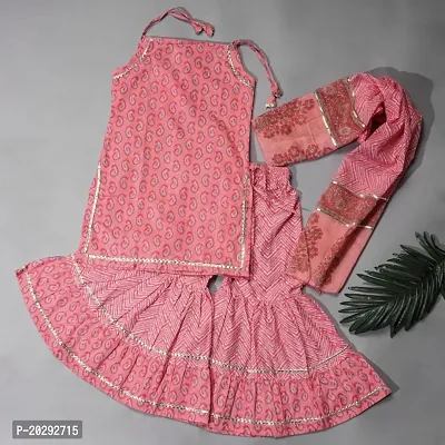 Girls Sleevless kurti and Sharara Set(Pink))