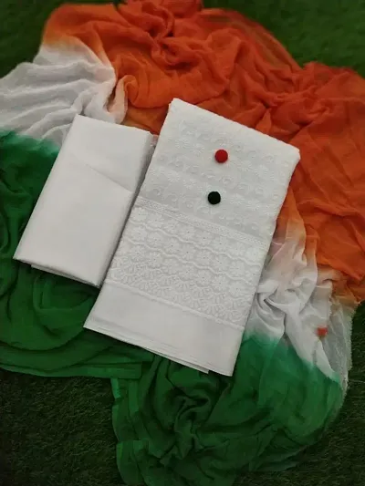 Chikankari Work Cotton Unstitched Dress Material