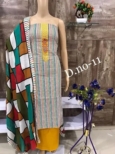 Trendy Womens Cotton Printed Dress Material with Dupatta