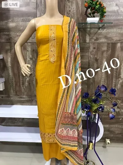 Trendy Cotton Sequined Dress Material with Dupatta