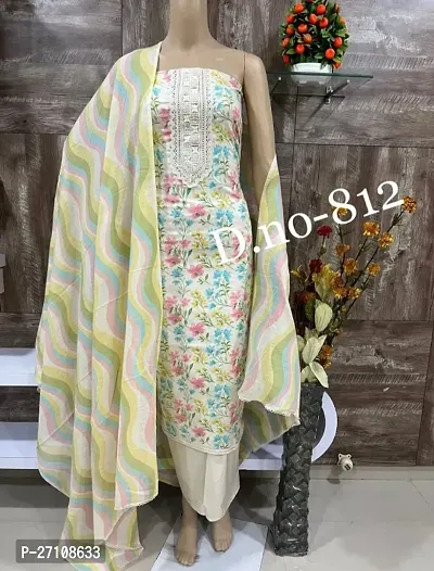 Fancy Cotton Printed Unstitched Dress Material For Women-thumb0