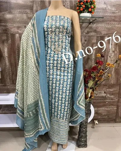 Stylish Multicoloured Cotton Printed Dress Material with Dupatta