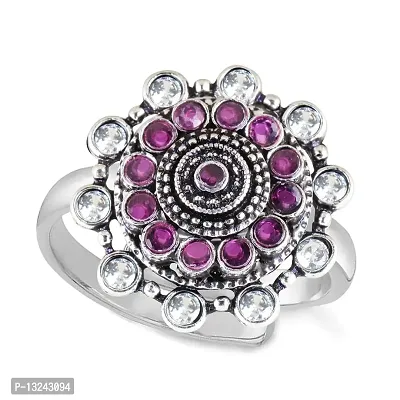 Vighnraj Jewels Silver Plated Oxidised Handcrafted Black Enamel Ring Alloy.-thumb0