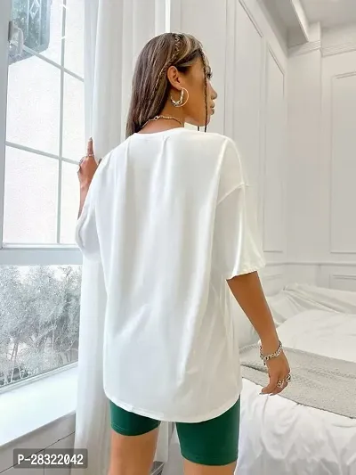 Stylish White Polycotton Drop Shoulder Printed T-shirt For Women-thumb2