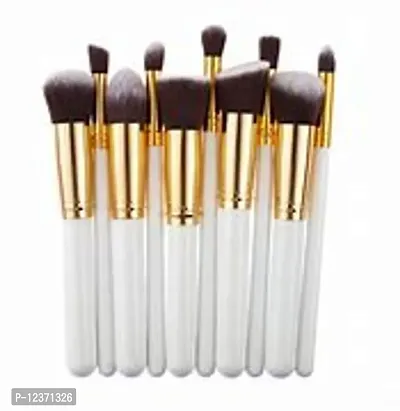 Fiber Bristle Makeup Brushes- White and Golden, Set of 10-thumb0