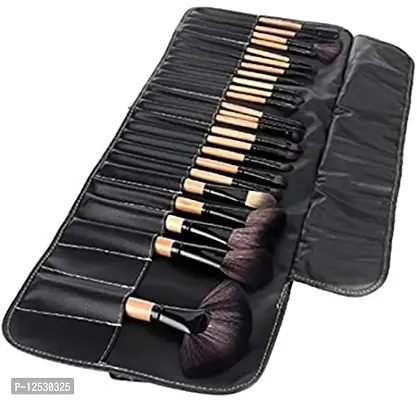 Soft Bristle Makeup Brush Set With Pu Leather Case - Black, 24 Pieces, 24 In 1 Makeup Brush Black-thumb0